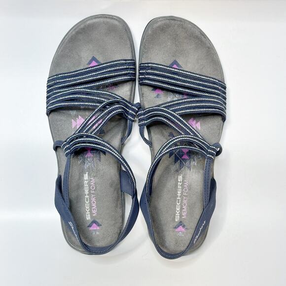 SKECHERS Memory Foam Reggae Slim Stretchy Comfort Sport Sandal Blue Gray Sz 9 - Picture 6 of 9